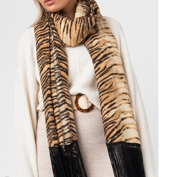 PIA ROSSINI tiger striped scarf with black fringes - Picture 2 of 2